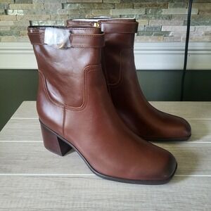Naturalizer Women's 10W 10 Wide Icy Ankle Boot Rich Cognac Brown Leather